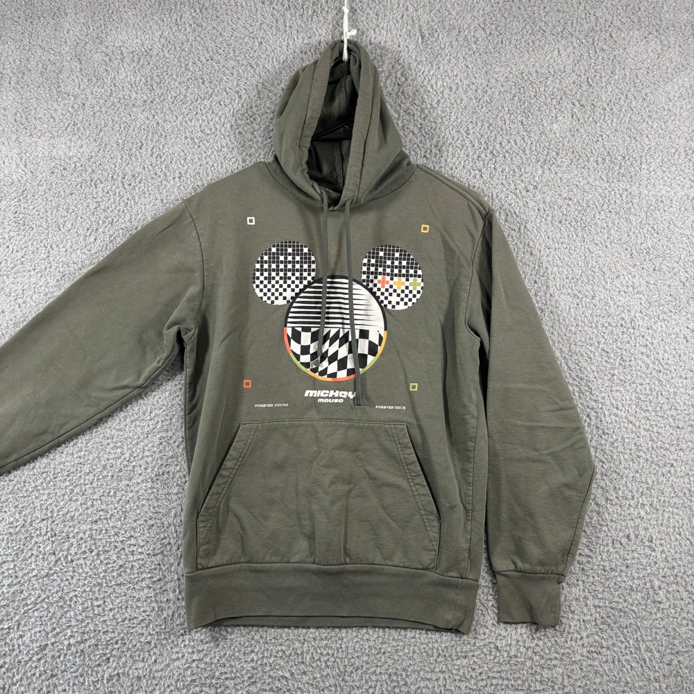 Disney Mickey Mouse Mens Small Olive Green‎ Geometric Graphic Pullover Hoodie S